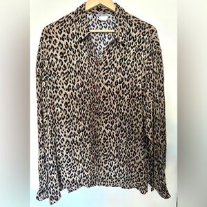 Stonebridge Blouse Women’s Xtra Large Leopard Print Button-Up Long Sleeve